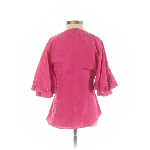 Karen Millen Dark Pink V-Neck Short Sleeve Cutout Top, Size 4 (US), 8 (UK) - Picture 2 of 3